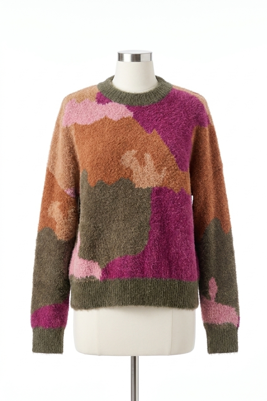 NEW TRIBAL fenna fuzzy intarsia sweater in multi gingerspice